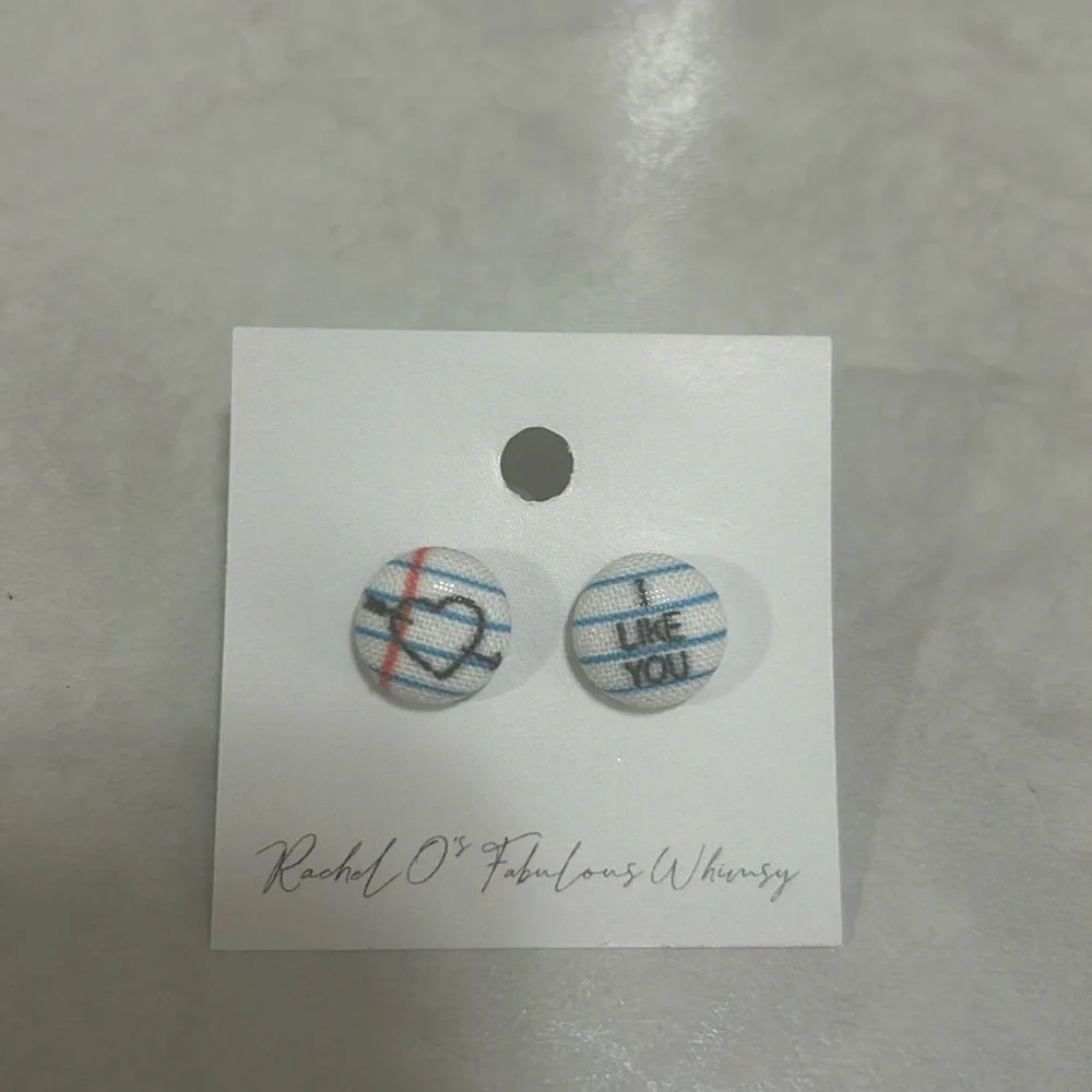 I Like You Notebook Fabric Button Earrings